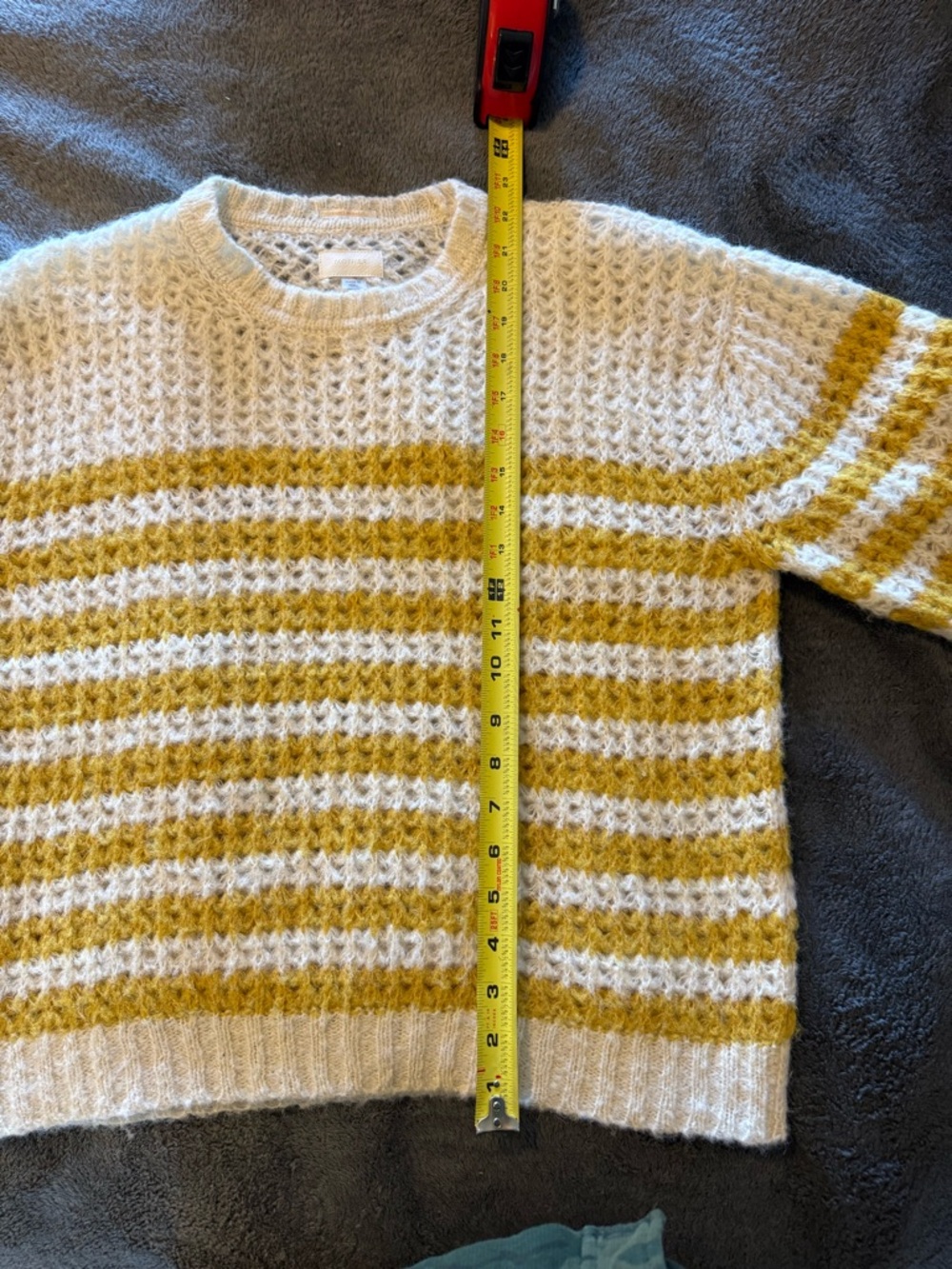 MOTHER  The Jumper- Mostly Sunny Open-Knit Crew Sweater in Cream and Mustard - Picture 4 of 5